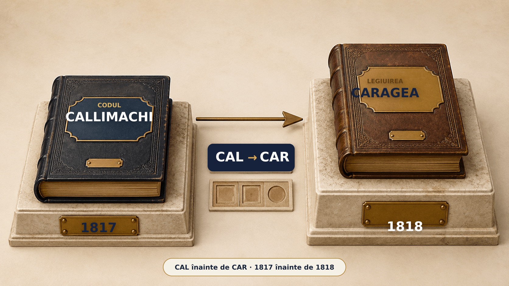 Codul Callimachi din 1817 înaintea Legiuirii Caragea din 1818, prin asocierea CAL înainte de CAR